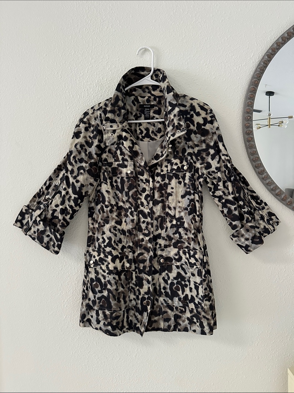 Alfani Leopard Print  Rain Jacket - Black, Brown, Cream